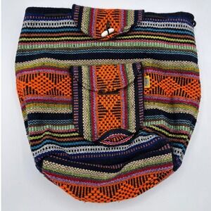 Artesanias MR Pinzon Mexican Woven Backpack Multi Color Boho Striped Bag